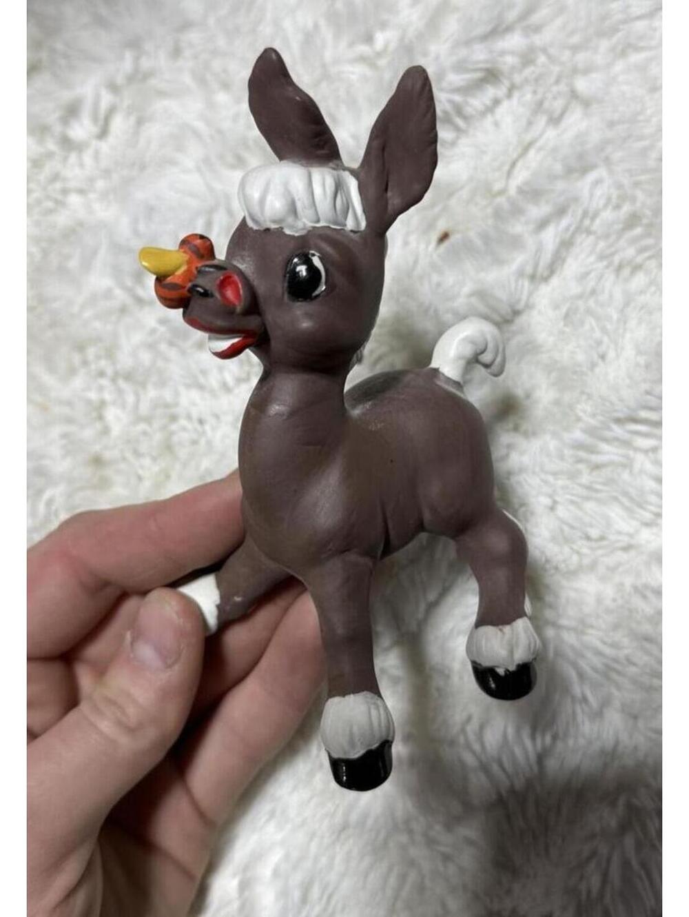 Vintage 1960’s Ceramic Donkey With Bee On Nose Anthropomorphic Donkey Figurine